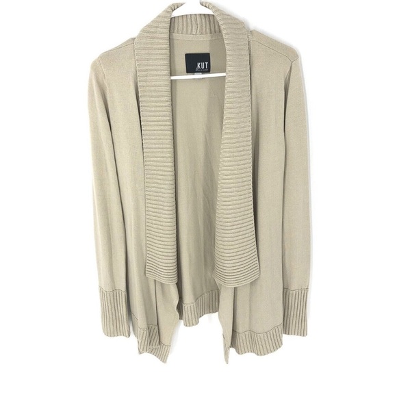 NWOT Kut From The Kloth  Amabelle Open Front Cardigan Sweater Ribbed Tan - Picture 3 of 9